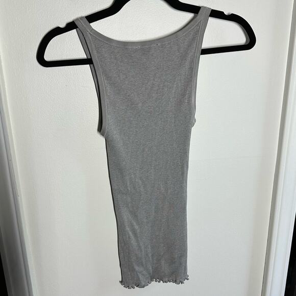 Rosemunde Gray Ribbed Silk Blend Lettuce Hem Tank Top Size Large - Picture 5 of 6